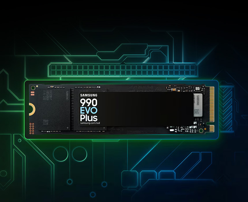 A 990 EVO Plus is installed inside the computer motherboard.